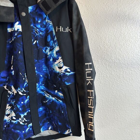 Huk Fishing Hydra Reflective Mossy Oak Rain Jacket‎ Blue Small Performance Camo - Picture 4 of 15